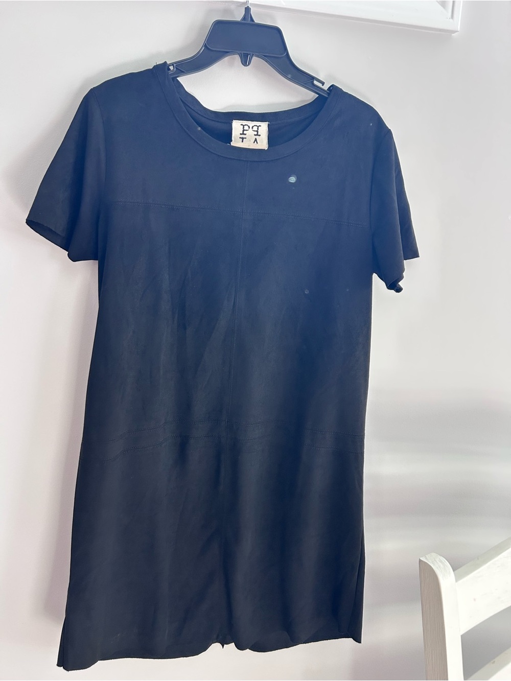 PPLA Clothing Black Suede-Feel Short Sleeve Shift Mini Dress-Large